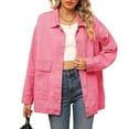 thumbnail image 2 of Women'S Jean Jacket Oversized Boyfriend Button Up Long Sleeve Split Denim Jackets Pink L, 2 of 9