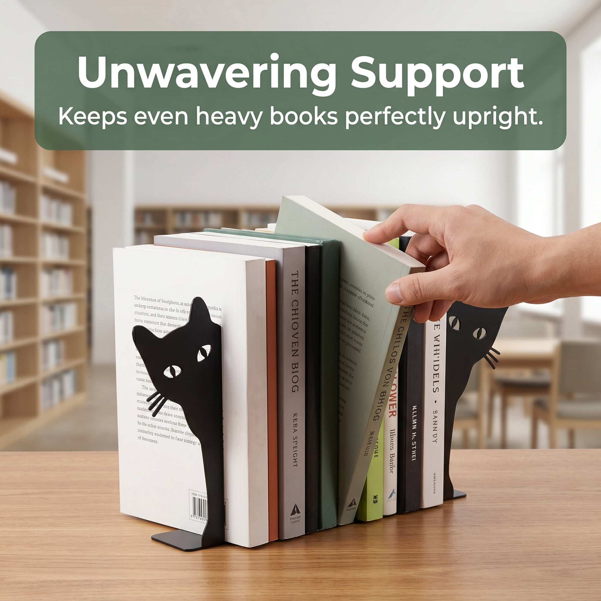 Unique Bargains 2Pcs Decorative Cartoon Metal Bookends Black 7.5*1.2*6.3inch