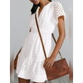 thumbnail image 6 of IDOPIP Women's 2025 Summer Short Dress V Neck Short Sleeve A Line Hollow Out Casual Beach Party Dresses, 6 of 9