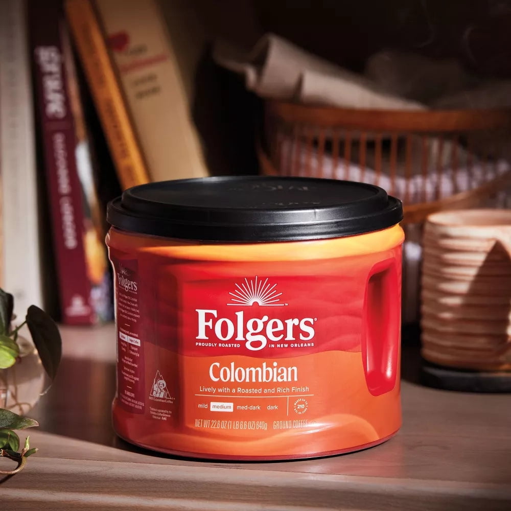 Folgers 100% Colombian Medium Roast Ground Coffee Canister 22.6oz (2 Pack)