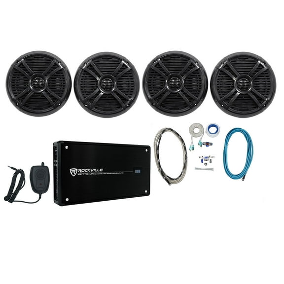 (4) Rockville RMSTS80B 8" 2000w Marine Boat Speakers 4-Ch Amplifier Amp Kit