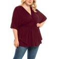 thumbnail image 2 of Plus Size Tops for Women V Neck Half Sleeve Ruffle Shirts Solid Color Ruched Casual Loose Flowy Summer Blouse Tee, 2 of 5