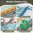 thumbnail image 3 of SIXHOME Outdoor Rug 8'x10' Waterproof Reversible Patio Rug Boho Geometric Indoor Outdoor Rugs Lightweight Plastic Straw Ourdoor Carpet for RV Camping Deck Balcony Modern Porch Decor Gray and Teal, 3 of 6
