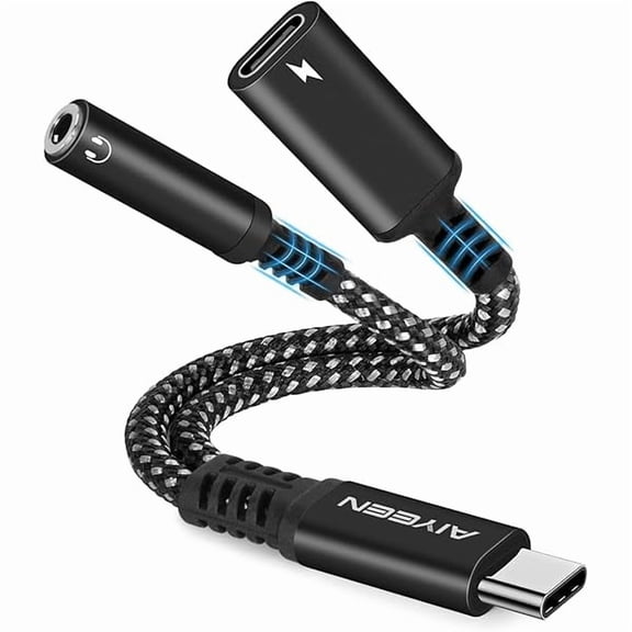 2-in-1 USB C to 3.5mm Headphone and Charger Adapter, USB C PD 3.0 Quick Charging Port to Aux Audio Jack & 60W Fast Charging Dongle Cable Compatible with Google Pixel, Samsung Galaxy (Black)