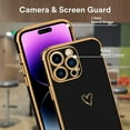 thumbnail image 3 of Compatible with iPhone 14 Pro Case for Women Cute Luxury Love Heart Pattern Design Full Camera Protection Soft TPU Reinforced Corners Protective Plating Edge Phone Case 6.1 in 2022 - Black, 3 of 12