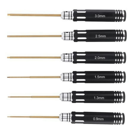 

RC Tools 6 Pcs Hex Screw Driver Set Titanium Plating Hardened 0.9/1.3/1.5/2.0/2.5/3.0Mm Screwdriver for Rc Drone Rc Toys