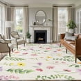 thumbnail image 2 of Area Rug 72×108in, Rustic Wildflower Vintage Linen Floor Carpet Living Room Rug, Colorful Flower Leaves Non-Slip Welcome Mat Indoor Rugs for Bedroom Dining Room, 2 of 9