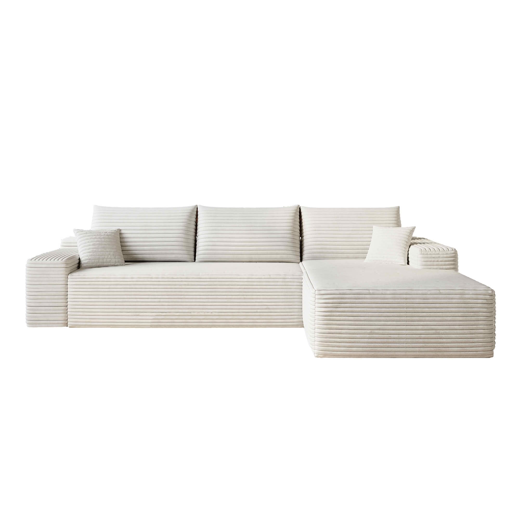 MAYEERTY 107" Cloud L-Shaped Modular Sectional Sofa with Chaise, Plush Corduroy Deep Seat 3-Seater Couch, Sofa for Living Room Bedroom, No Assembly Required, White