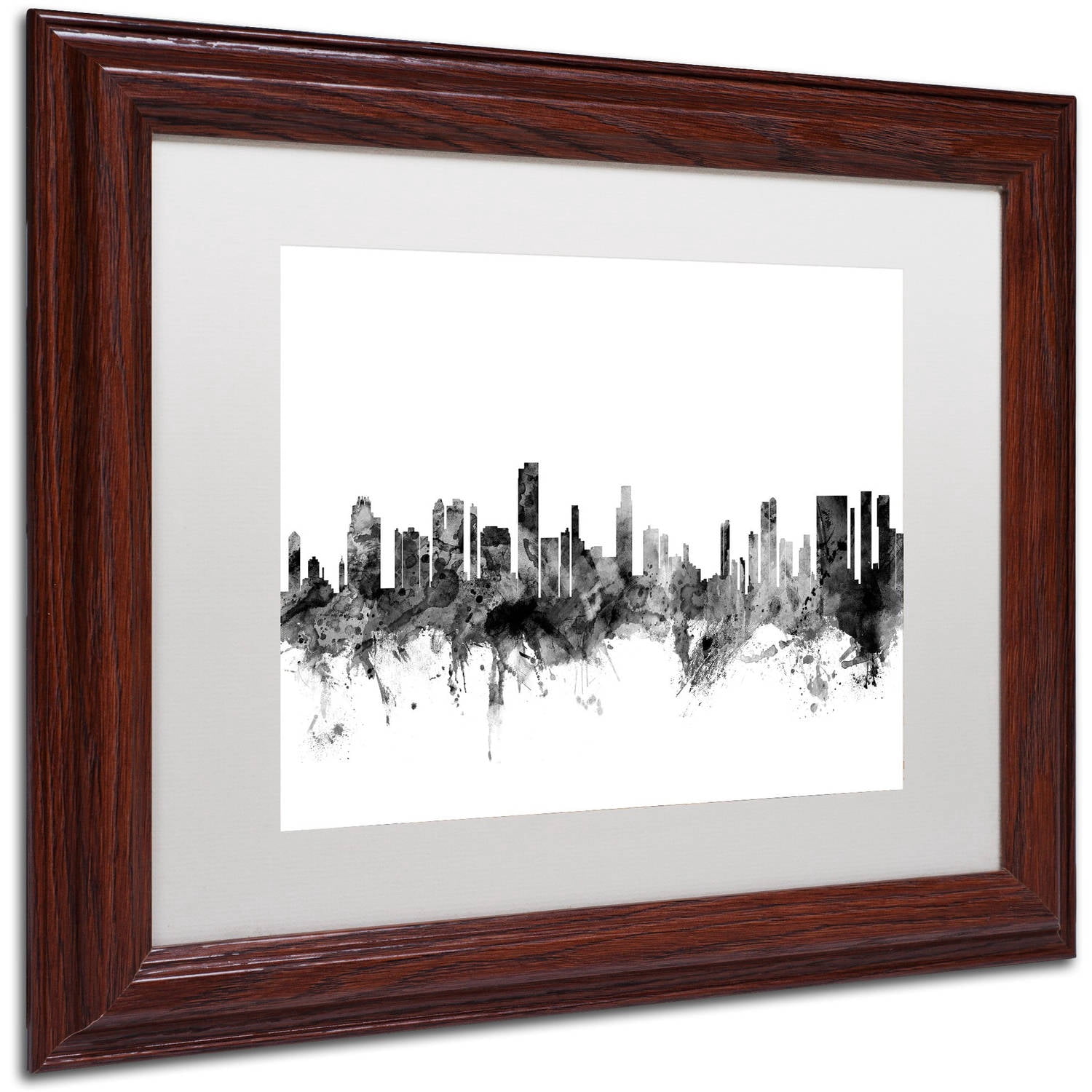 Trademark Fine Art "Honolulu Hawaii Skyline B&W" Canvas Art by Michael Tompsett, White Matte, Wood Frame