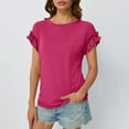 thumbnail image 5 of Fanxing Ruffles Short Sleeve Tshirts for Women 2025 Summer Tops Fashion Solid Color Tees Shirts Hot Pink,S, 5 of 7