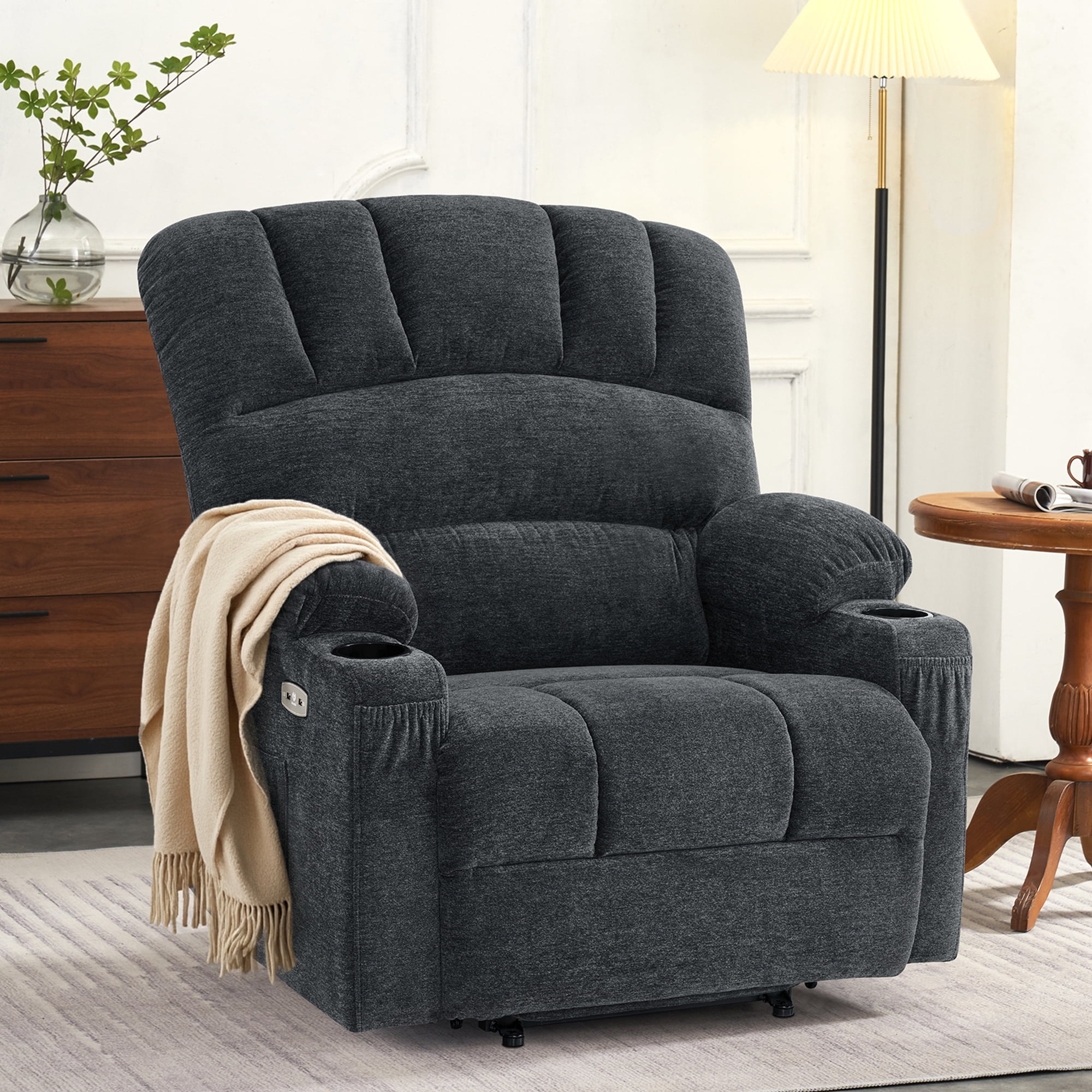 MCombo 27.2'' Extra-Wide Seat Oversized Power Lift Recliner for Big Tall, Fabric(Large-Wide, Dark Grey)