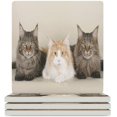 thumbnail image 1 of Maine Coon Cats Drink Square Set For Home,Bar,Restaurant Table,Kitchen Fit All Cups white 4pcs, 1 of 6