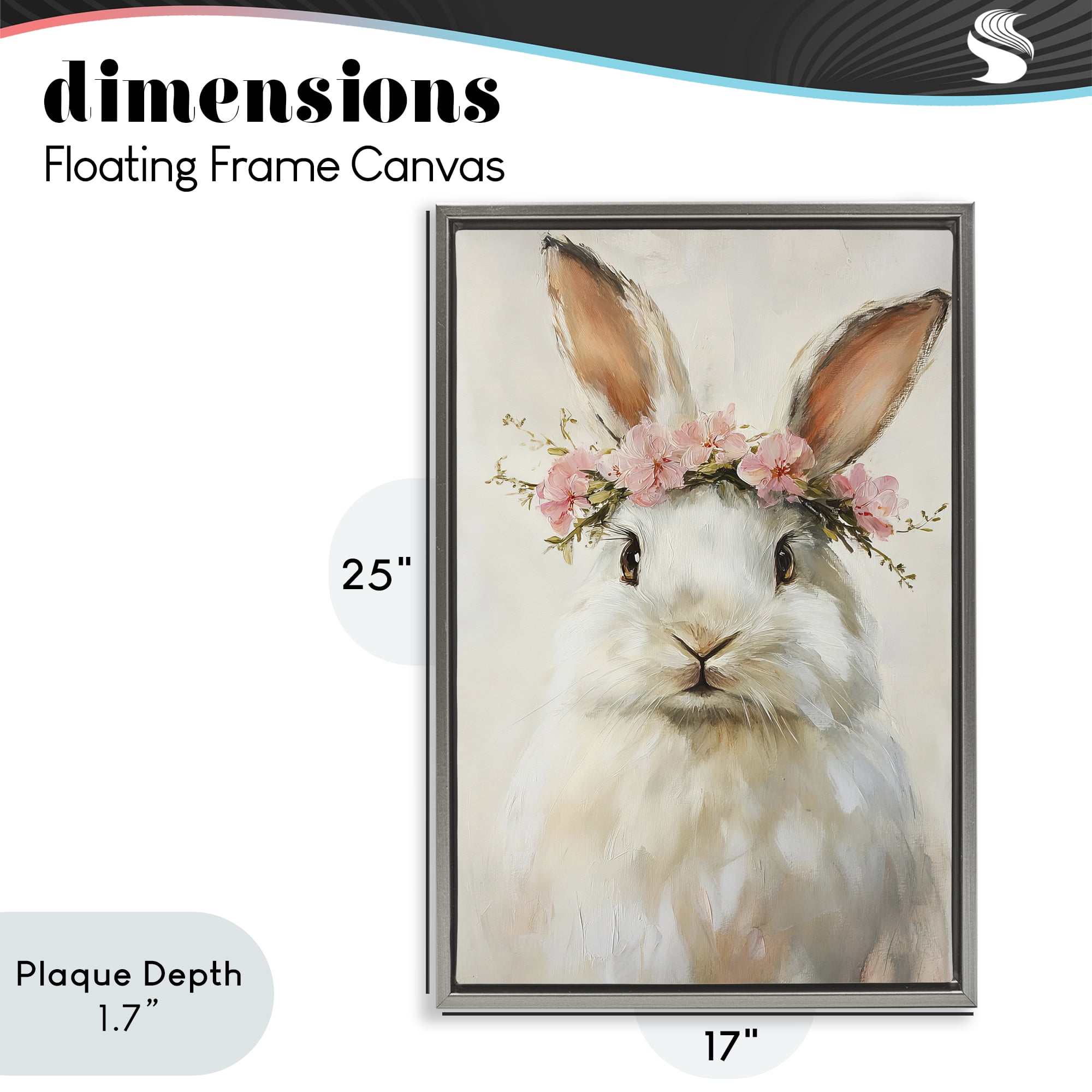 Stupell Industries Bunnykins with Pink Crown Gray Framed Floater Canvas Wall Art, design by Tina LeCour
