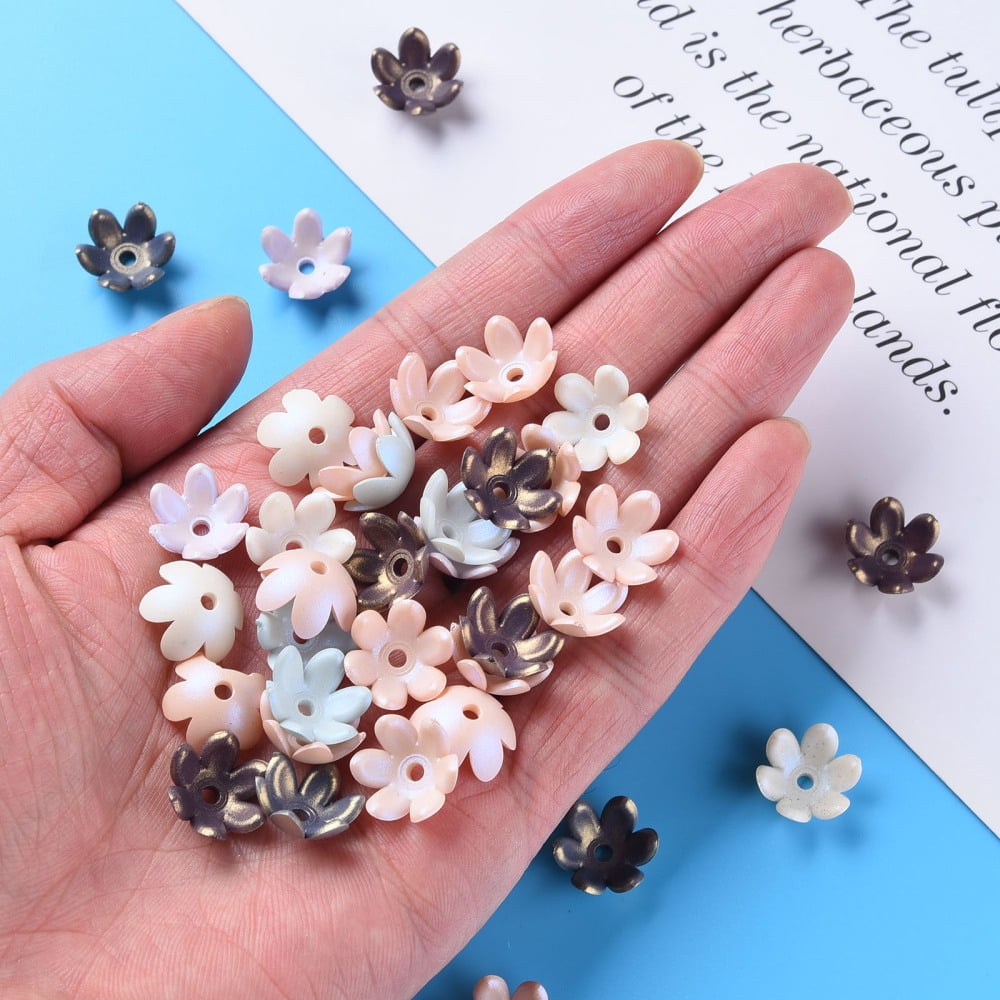 6-Petal Spray Painted Acrylic Bead Caps Flower Mixed Color 13.5x6mm Hole: 2mm about 1666pcs/500g