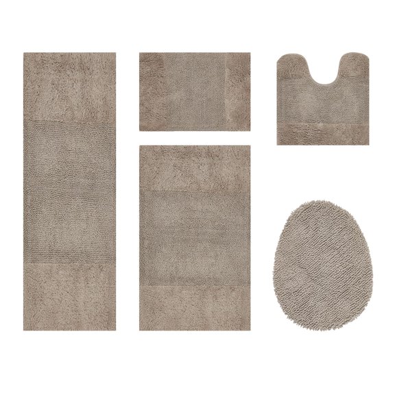 Better Trends 5 Piece Bathroom Rug Set, 100% Cotton, Extra Soft Tufted Bath Mat, Water Absorbent & Non Slip Bath Rug, (Beige) Granada Collection