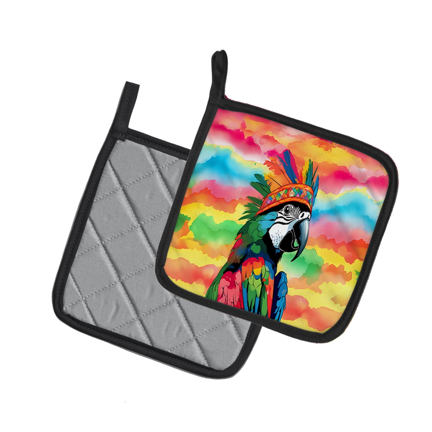 Carolines Treasures DAC4018PTHD 7.5 x 7.5 in. Unisex Hippie Animal Parrot Pair of Pot Holders