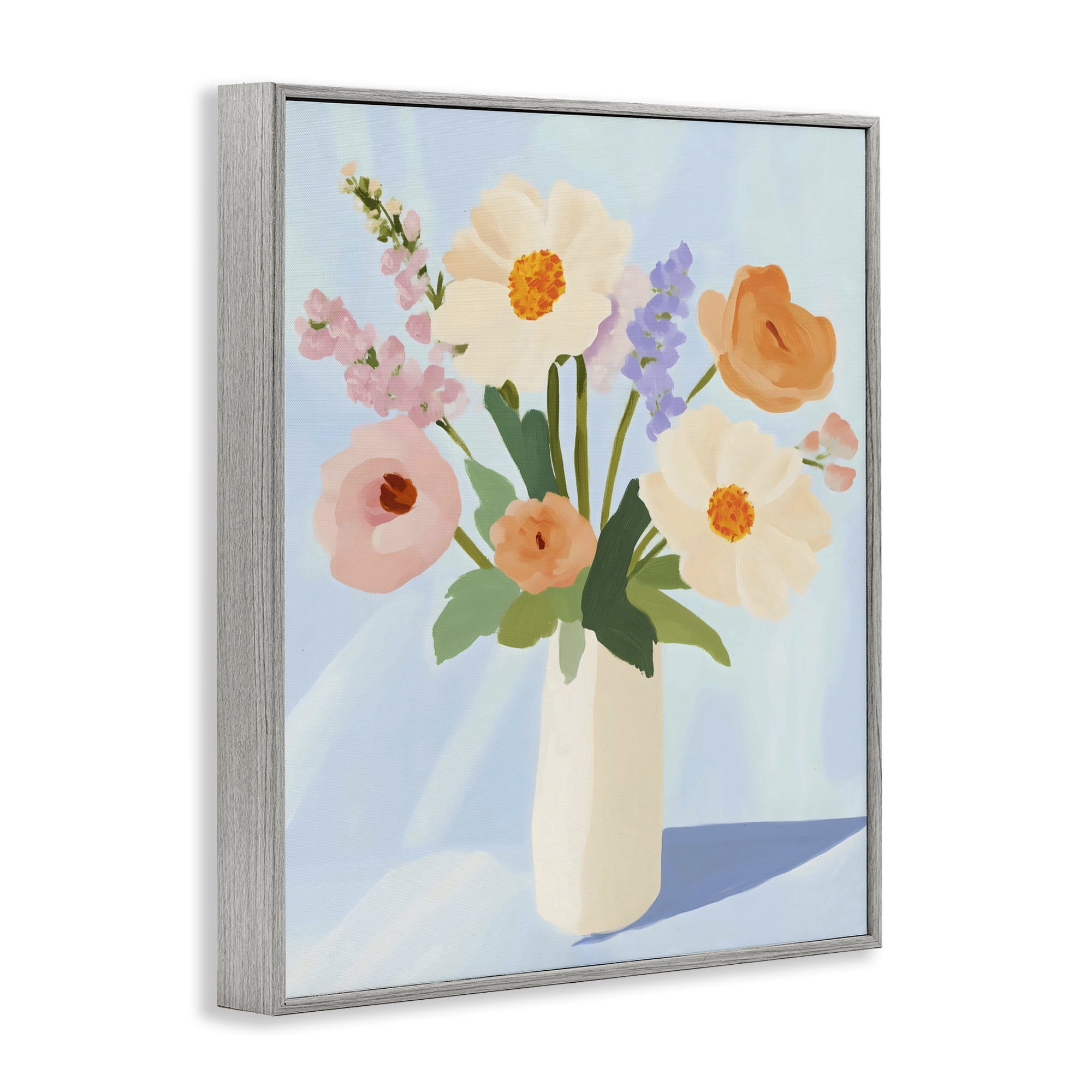Stupell Industries Floral Bouquet in Sleek White Vase Gray Framed Giclee Art, design by The Prints Vibe