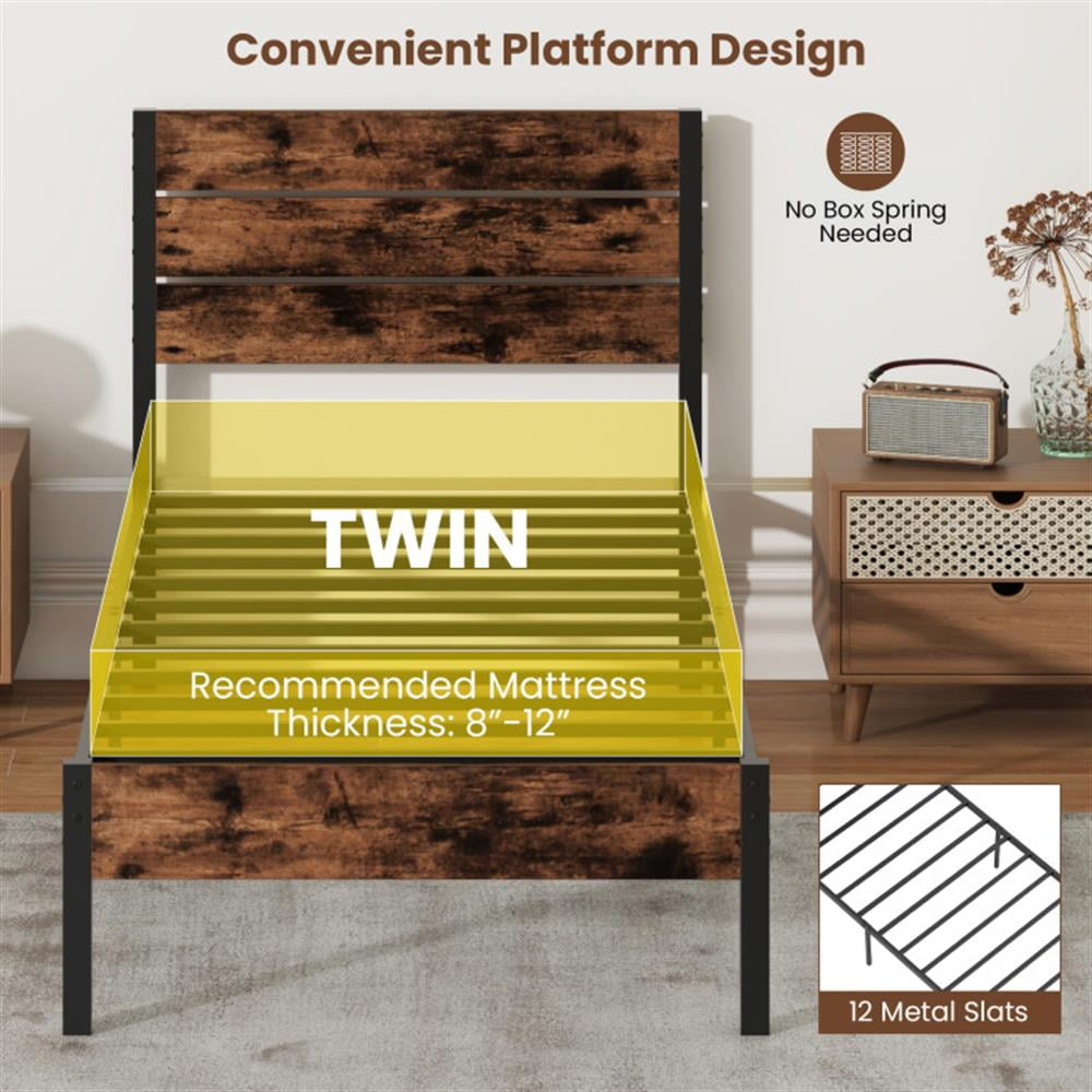 Topcobe Full/King/Queen/Twin Size Bed Frame with High Headboard and Mute Bar, Platform Bed Frame, Indoor Furniture for Bedroom-Twin Size