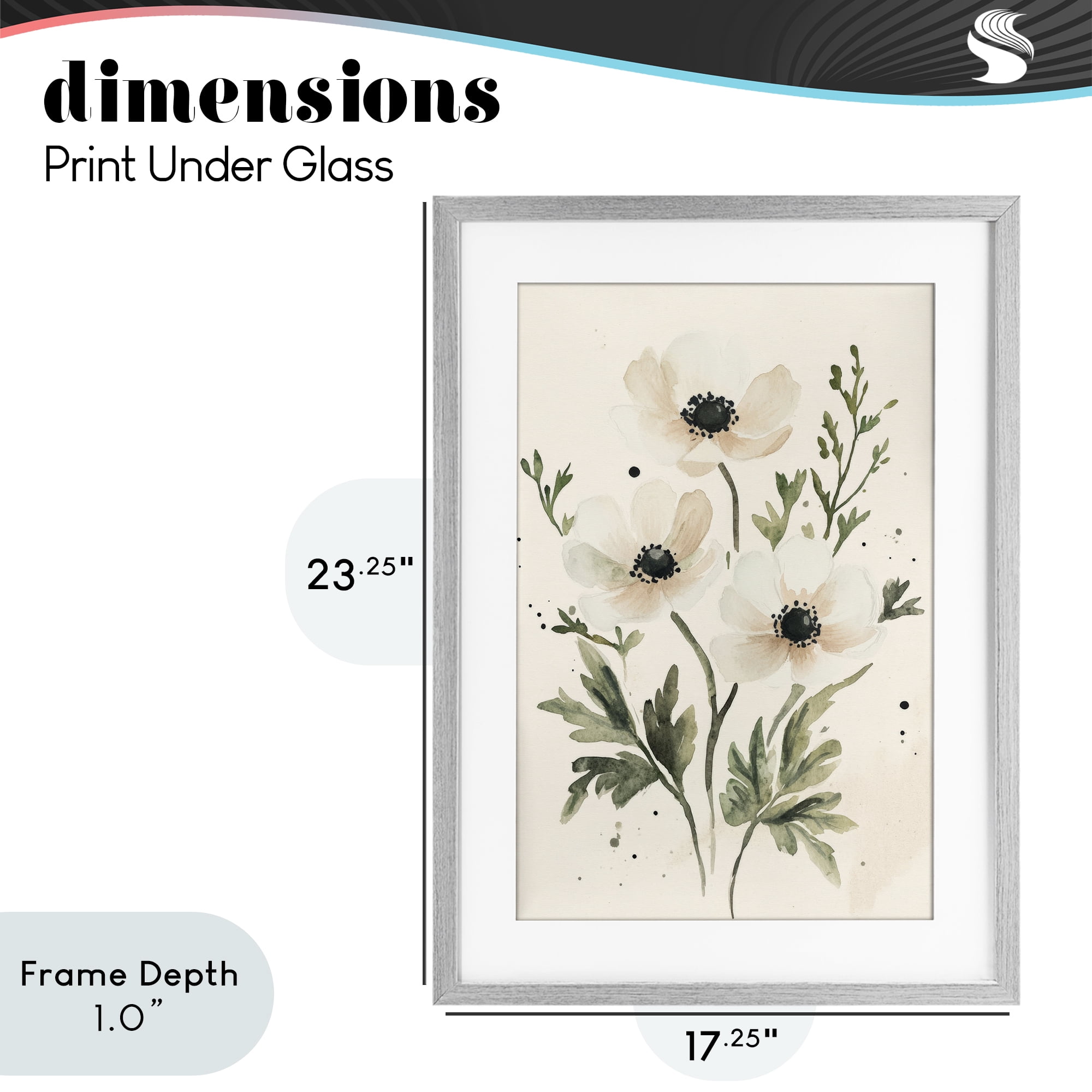 Stupell Industries Soft White Anemone Floral Gray Framed Print Under Glass, design by Petal Prints Design