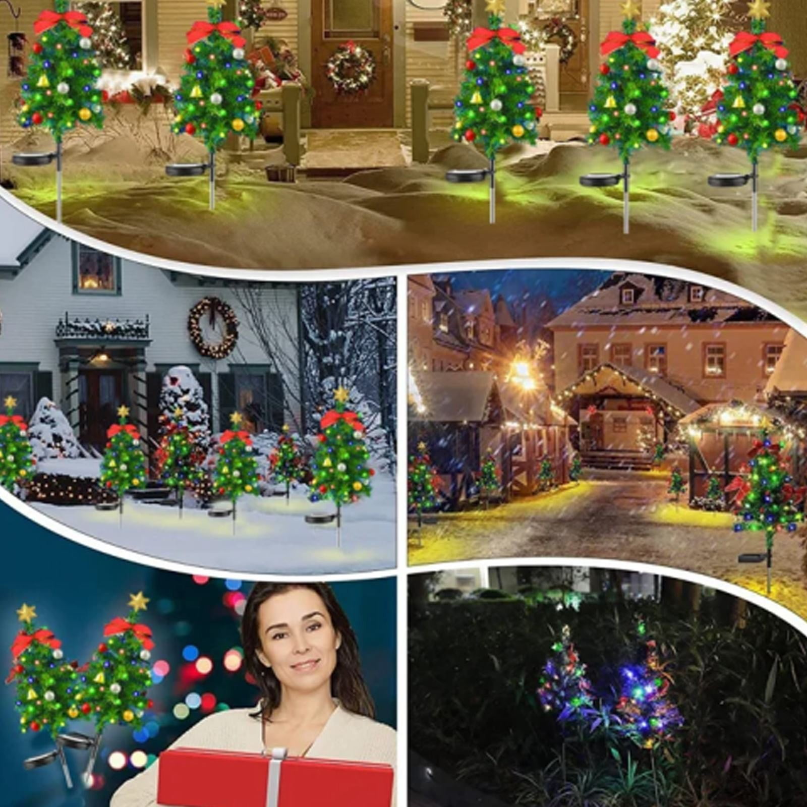 HCTSHG 2 Set Solar Christmas Tree Lights Decorations Outdoor Waterproof, LED Lights Christmas Solar Stake Lights Cemetery Christmas Tree for Grave Pathway Outside Garden Yard Lawn