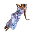 thumbnail image 5 of Seyurigaoka Women’s Summer Casual Vacation Dress, Bandage Suspender Tree Leaves Print A-line Mid-length Dress, 5 of 7
