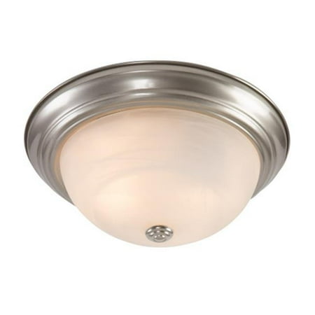 

Yosemite 13 in. 2 Light Flush Mount Satin Nickel with White Alabaster Glass