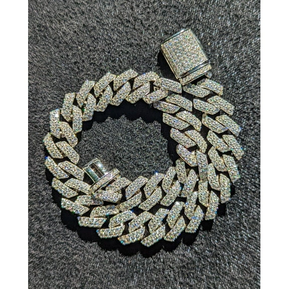 Forever Jewels 10MM Round Cut Moissanite Men Cuban Link Chain Bracelet 14K White Gold Plated