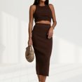 thumbnail image 4 of Falda Conjunto de falda con abertura ajustada para mujer, 2 uds., Top corto + faldas, ropa informal ajustada para mujer Ygjytge Marrón T S para Mujer, 4 of 6