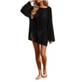 thumbnail image 3 of Feancey Womens Bikinis Coverups Side Split Crochet Swimsuit Coverup for Women Long Sleeve Hollow Out Bathing Suit Cover Ups Black L, 3 of 7