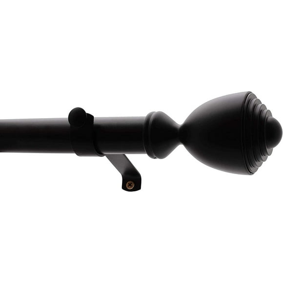 Tailor & Taylor 1 inch Decorative Curtain Rod, Metal Telescopic Drapery Hardware Set, Adjustable Rod with Designer Cup Finial for Living Room, Kitchen and Windows (72"-144", Black)
