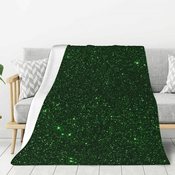 Fuzoiu Emerald Green Sparkling Print Flannel Throw Blanket,Light Weight Warm Decorative,Throw Blanket Cover for Sofa, Couch, Bedroom,Travel-60"x50"