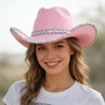 thumbnail image 2 of Gtoiithly Western Cowboy Hats with Plush Trim Adult Disco Party Rolled Brims Cowboy Hats Pink-2 One Size, 2 of 5