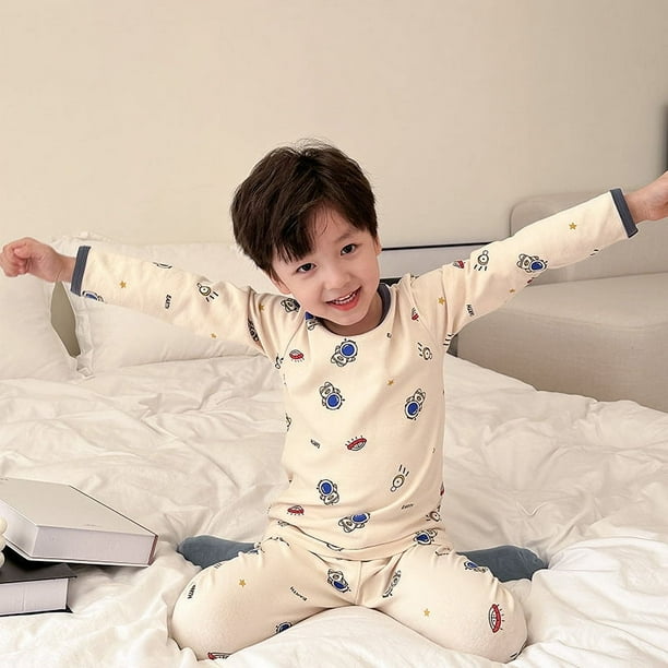 Pijamas de otoño e invierno para niños de clase A, ropa interior térmica de dibujos animados para niños y niñas, con estructura de lana, para el hogar, para bebés, medianos y grandes