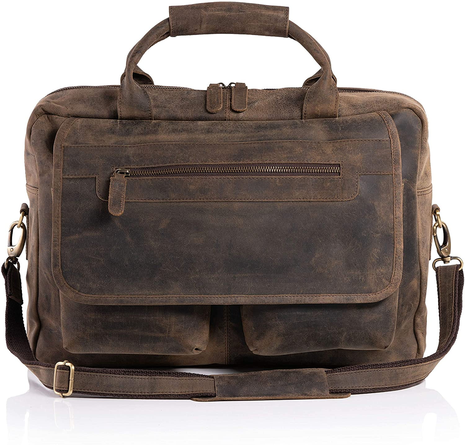 Vintage Leather Briefcase Messenger Bag for Men with Padded Protection Fits 15.6 Inch Laptop 