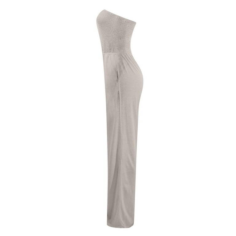 Women's Off Shoulder Jumpsuit - Bandeau Strapless Wide Leg