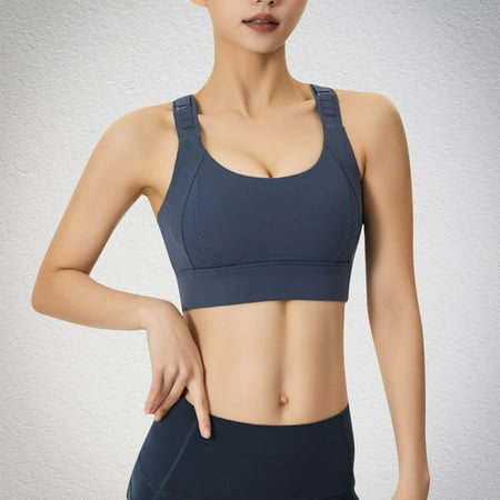 BSDJILFG Womens Sports Bras Seamless Racerback Workout Bra Solid Color Stretch Full Coverage T-Shirt Minimizer Yoga Bras Small Cups Clearance S-5XL