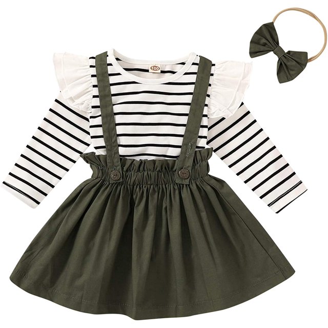 3pcs Baby Romper Vêtements Ensemble Fille Combinaison Florale + Jupe à Bretelles Tenues