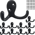 thumbnail image 1 of Perchero, 10 ganchos de pared resistentes para colgar capas, sin óxido, ganchos de pared doble para llave, toalla, bolsos, taza, sombrero (negro) esquí esquí Gafas de esquí, 1 of 5