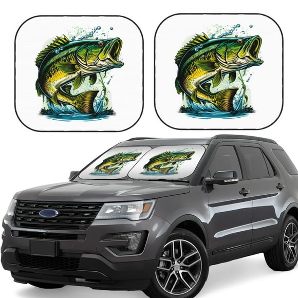 Saiise Big bass fish for Foldable Car Sun Shades (2-Pack) Offer Sun Protection with an Easy-fold Design for Convenient Windshield Shading-Medium