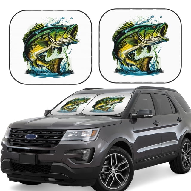Saiise Big bass fish for Foldable Car Sun Shades (2-Pack) Offer Sun Protection with an Easy-fold Design for Convenient Windshield Shading-Medium
