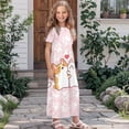 thumbnail image 3 of Uourmeti Cartoon Dog Kitty Print Girls Summer Short Sleeve Dress Crew Neck Loose Casual Flowy Tiered Maxi Dress with Pockets Cute Clothes, Size 13-14 Years, 3 of 7