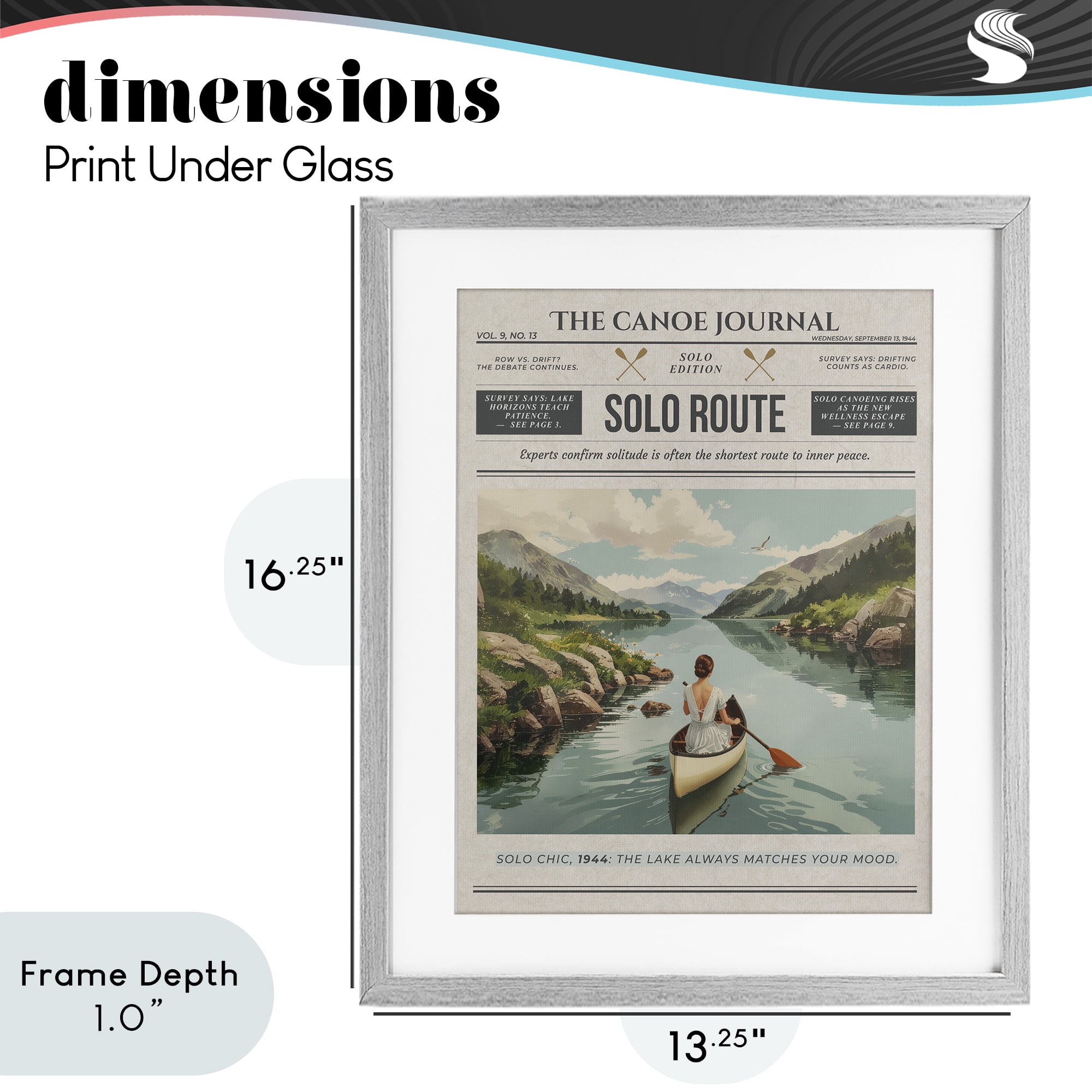 Stupell Industries Canoe Journal Newspaper Gray Framed Print Under Glass, design by A Barefoot Stylist
