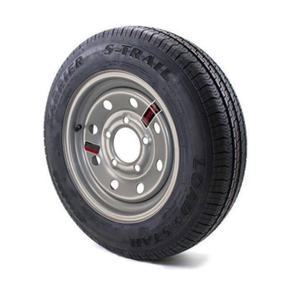 ST145/R12 Loadstar Trailer Tire Load Range E on 5x4.5" Bolt Silver Mod HD Wheel