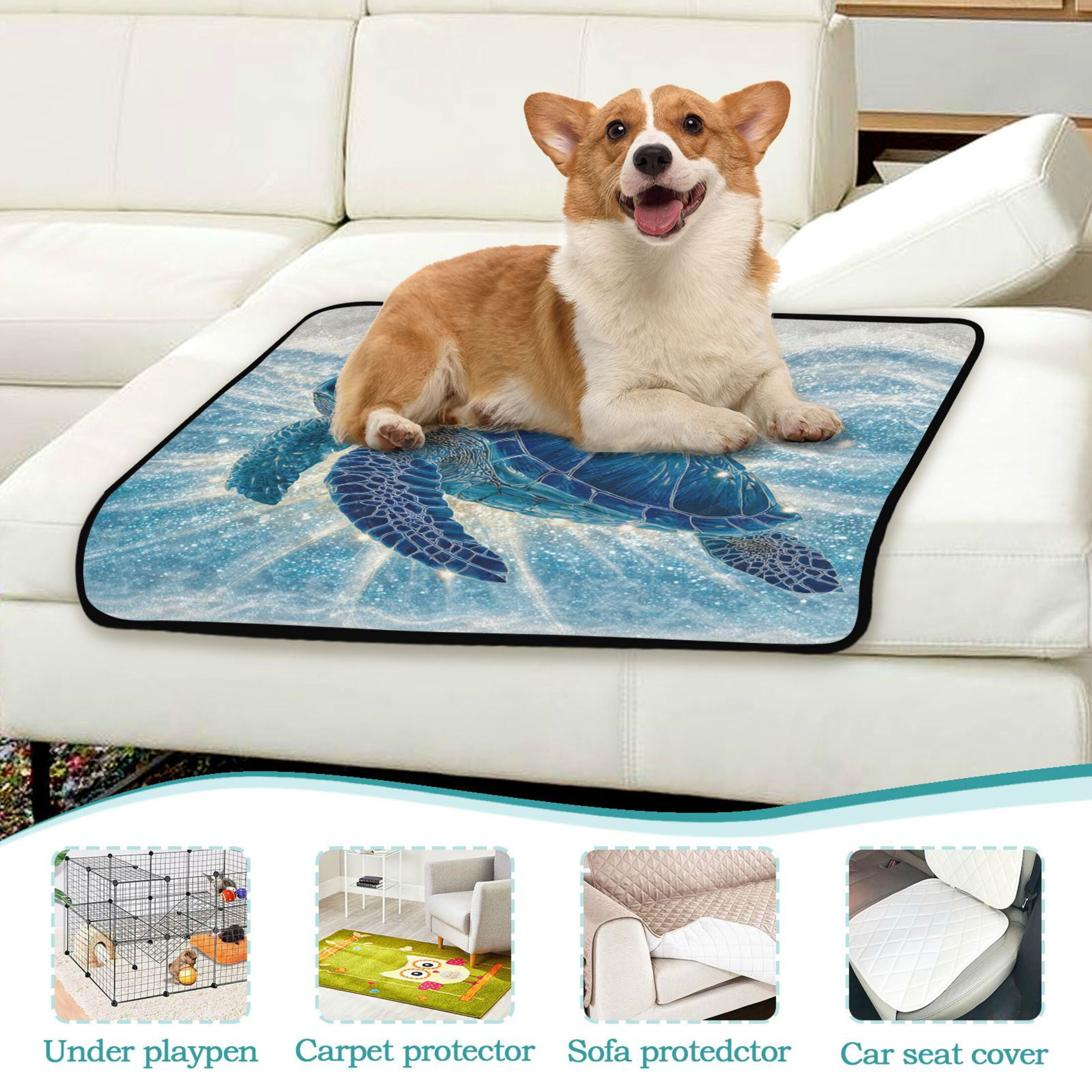 Qxltty Deep Blue Sea Turtle Cat litter Pads Pet Set of 2 Diaper Mats Center Anti-leakage Layer Absorbent Soft and Comfortable