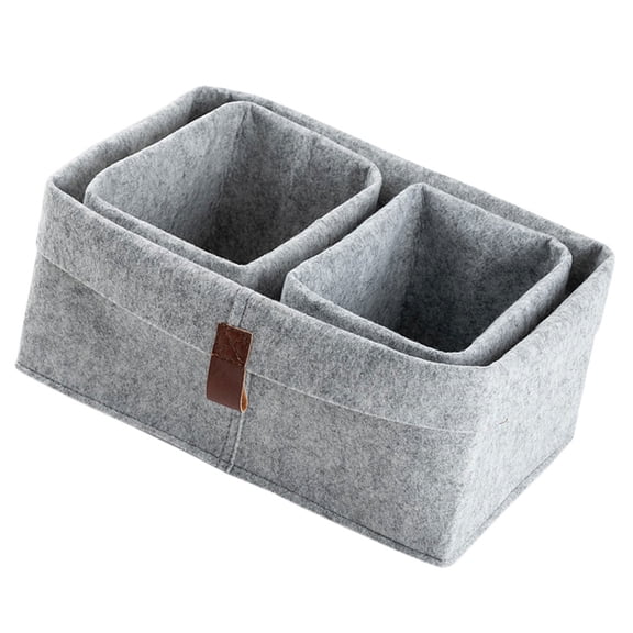 Minkissy 3Pcs Grey Felt Desktop Storage Basket Compact Multifunctional Organizer