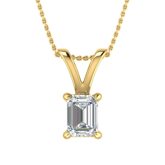 1/3 Carat Emerald Cut Diamond Solitaire Pendant in 14K Yellow Gold (Silver Chain Included)