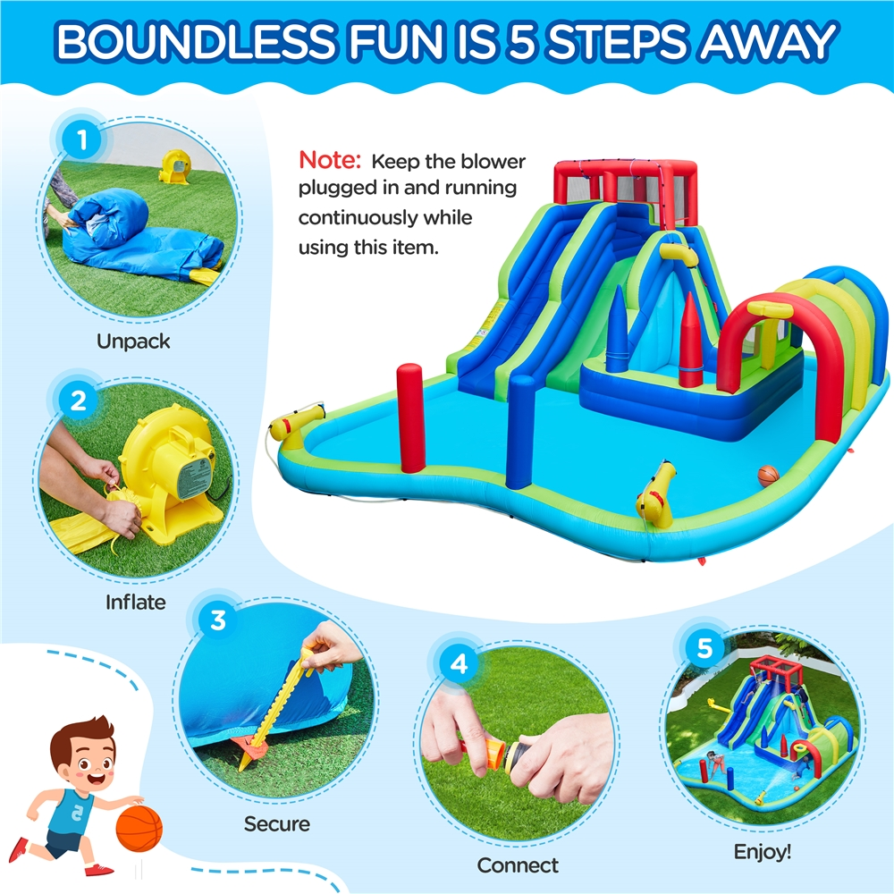 Yaheetech Double Lane Inflatable Water Slide for Kids, Blue