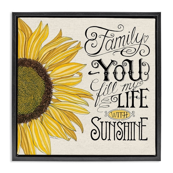 Stupell Industries Inspiring Sunflower Family Phrase Inspirational Painting Black Floater Framed Canvas Art Print Wall Art, 18 x 18