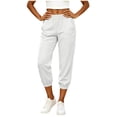 thumbnail image 5 of cocolona Womens High Waist Casual Capri Joggers Solid Color Elastic Waist Straight Workout Lounge Pants with Pockets, 5 of 5