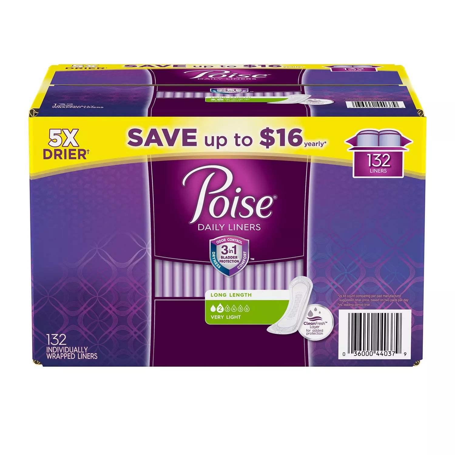 Poise Very Light Absorbency Liner, Long (132 ct.)